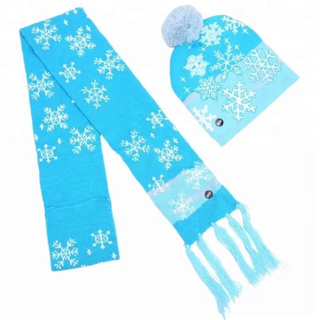 Conjunto de bufanda de sombrero de Navidad LED de acrílico al por mayor